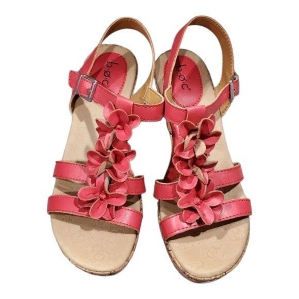 Born BOC salmon Pink 3D‎ floral strappy wedge sandals Size 9 new!!!